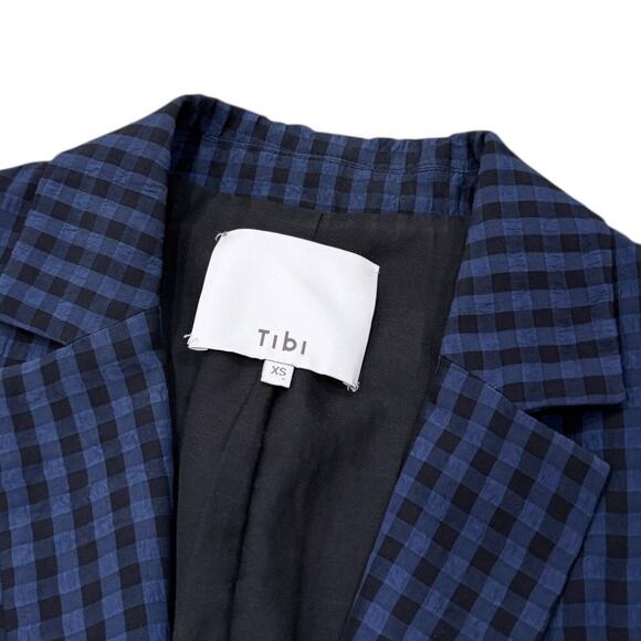 Tibi Gingham Oversized Blazer In Navy/Black - Picture 5 of 8